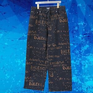 Balenciaga Black Straight Jeans with Text Pattern
